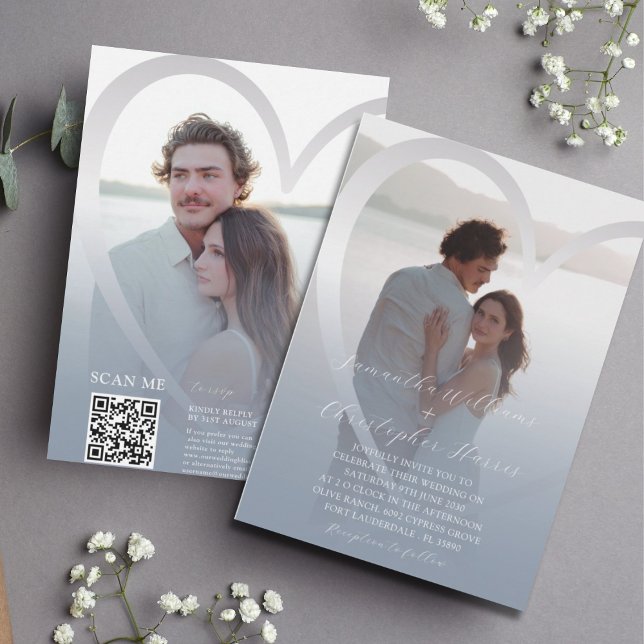 Invitación Elegante foto Boda de corazón azul y plateado (Subido por el creador)