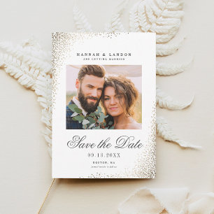 Invitación Elegante foto Boda de lustre dorado Save the Date
