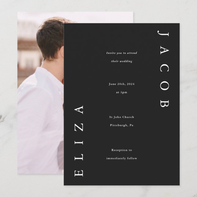 Invitación Elegante foto Boda en blanco y negro (Anverso / Reverso)