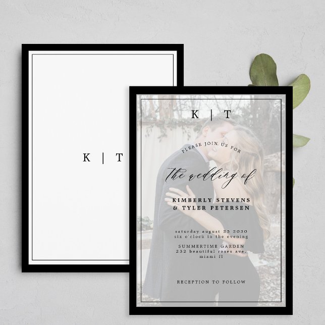 Invitación Elegante foto boda en monograma blanco y negro (Subido por el creador)