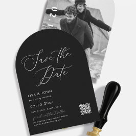 Invitación Elegante foto Boda negra salva la fecha curva