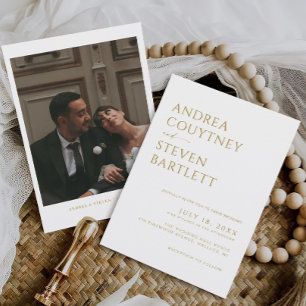 Invitación Elegante foto Boda Neutral Boho de Champagne Blanc