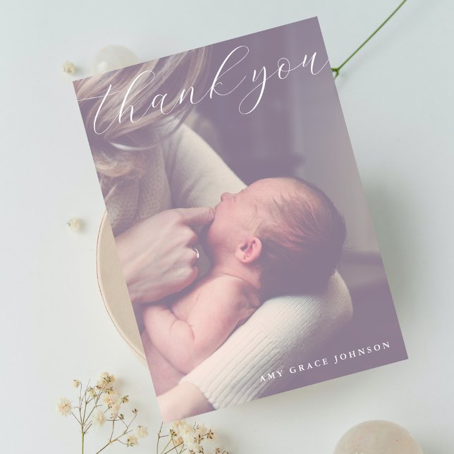 Invitación Elegante Foto Borrosa de Bebe Agradecimiento Simpl (Subido por el creador)