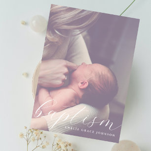 Invitación Elegante Foto Borrosa Simple Bautismo