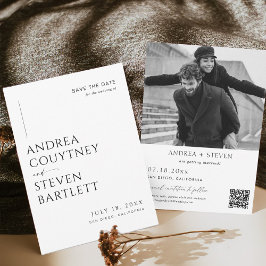 Invitación Elegante foto Código Qr Boda Guardar la fecha