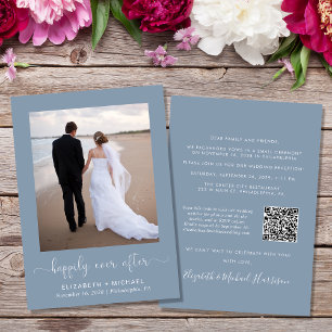 Invitación Elegante Foto Código QR Dusty Recepción de Boda Az