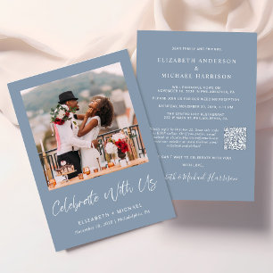 Invitación Elegante Foto Código QR Dusty Recepción de Boda Az