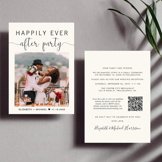 Invitación Elegante Foto Código QR Recepción de boda crema (Subido por el creador)