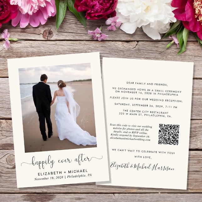 Invitación Elegante Foto Código QR Recepción de boda crema (Subido por el creador)