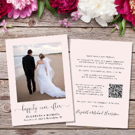 Invitación Elegante Foto Código QR Recepción de boda rosada