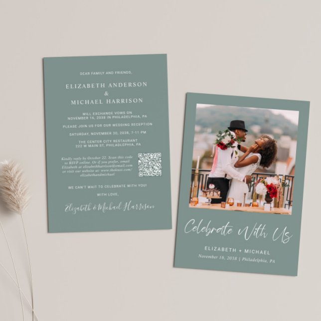 Invitación Elegante Foto Código QR Recepción de matrimonio ve (Subido por el creador)