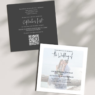 Invitación Elegante Foto Código QR RSVP Marrón neutral en lín