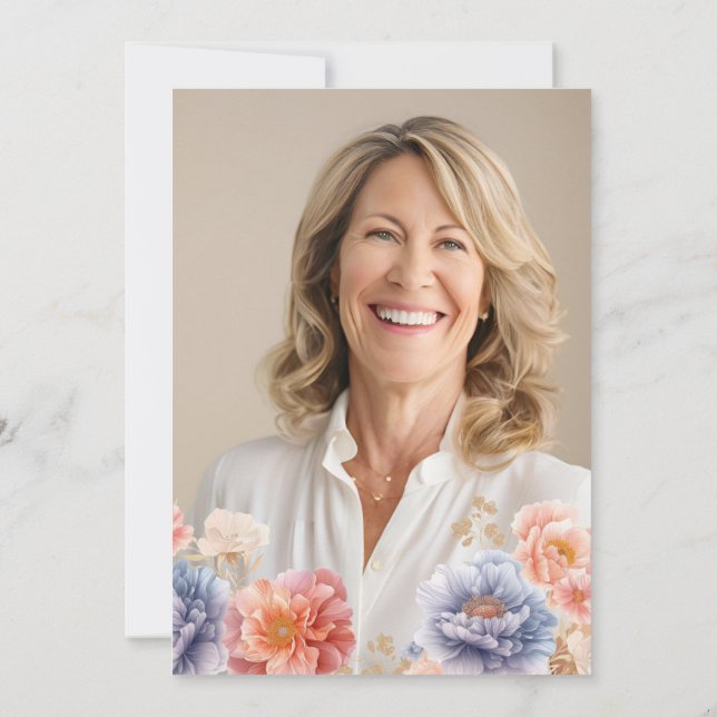 Invitación Elegante foto color rosa Floral 50 cumpleaños (Reverso)