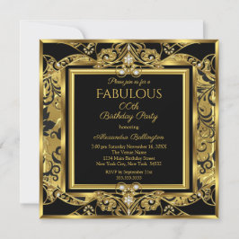 Invitación Elegante Foto Cumpleaños Fiesta Floral Negro Oro