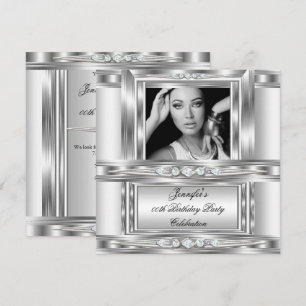 Invitación Elegante Foto Cumpleaños Party Diamante Blanco Pla