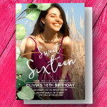 Invitación Elegante foto de 16 años de color verde rosa moder<br><div class="desc">Celebra un hito con nuestras elegantes y modernas invitaciones de 16 cumpleaños color rosa dulce! De elegante a rosa, moderno, rústico a floral, tenemos la perfecta invitación de 16 años para concordar con su estilo único y hacer su celebración inolvidable. Nuestras Elegantes invitaciones de 16 años, de color verde sabio,...</div>