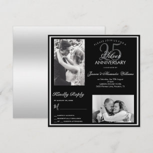 Invitación Elegante foto de 25 años de Boda plateado