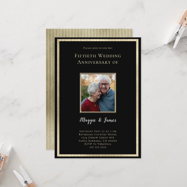 Invitación Elegante foto de 50 años del Oro Negro (Anverso/Reverso In Situ)