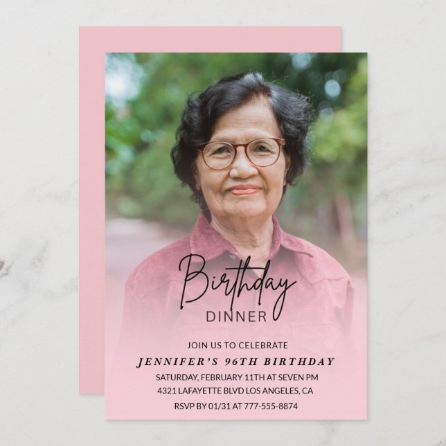 Invitación Elegante foto de 96 años de la cena en la sombra r (Anverso / Reverso)