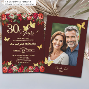 Invitación Elegante Foto de Aniversario de Boda de 30 años en