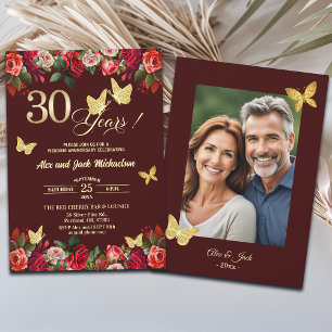 Invitación Elegante Foto de Aniversario de Boda de 30 años en