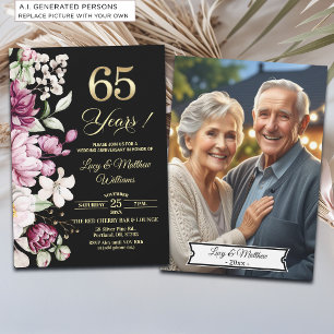 Invitación Elegante Foto de Aniversario de Bodas 65 de Floral