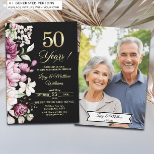 Invitación Elegante Foto de Aniversario de Bodas de Oro 50 en