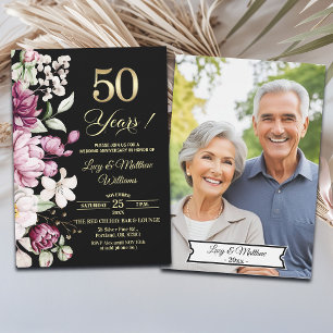 Invitación Elegante Foto de Aniversario de Bodas de Oro 50 en