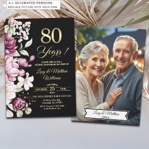 Invitación Elegante Foto de Aniversario de Bodas de Oro 80 en