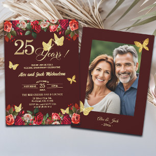 Invitación Elegante Foto de Aniversario de Bodas de Oro de 25