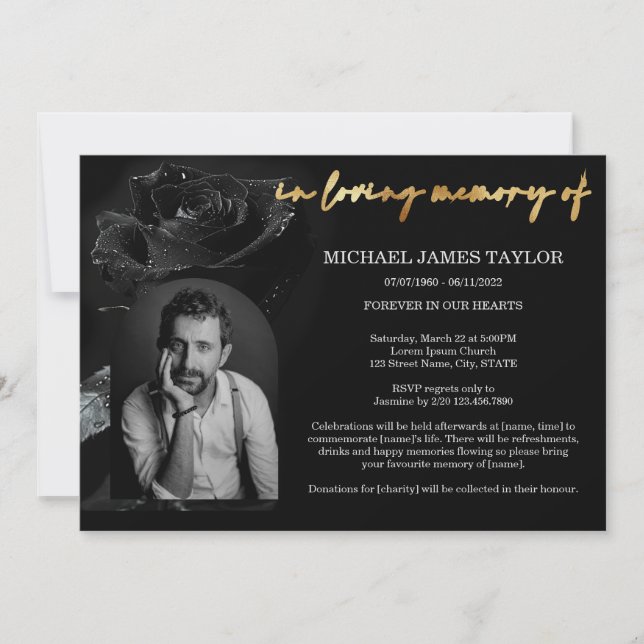 Invitación Elegante Foto De Arco En El Funeral De La Memoria  (Anverso)