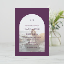 Invitación Elegante foto de arco púrpura boda moderna