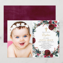 Invitación Elegante foto de bautismo de Navidades de oro burd