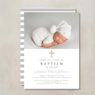 Invitación Elegante foto de bautismo de travesía religiosa