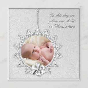 Invitación Elegante Foto de Bautizo en Blanco