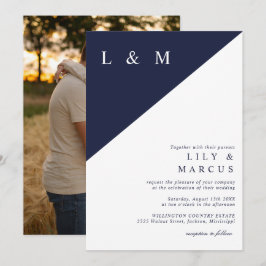 Invitación Elegante foto de Boda blanco azul de la Marina Min