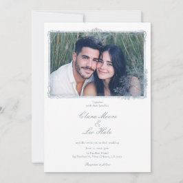 Invitación Elegante Foto de Boda con Borde Floral Polvoriento