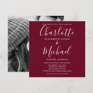 Invitación Elegante foto de boda con firma en burgundy