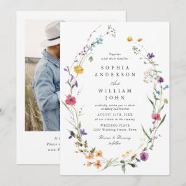 Invitación Elegante foto de boda con flores silvestres en acu