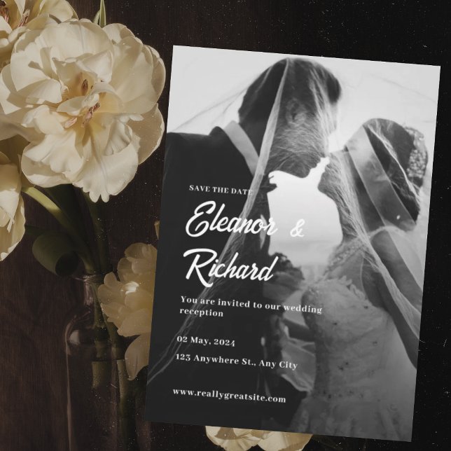 Invitación Elegante Foto de Boda con Superposición en Blanco  (Subido por el creador)