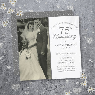Invitación Elegante foto de boda cuadrada del 75 aniversario