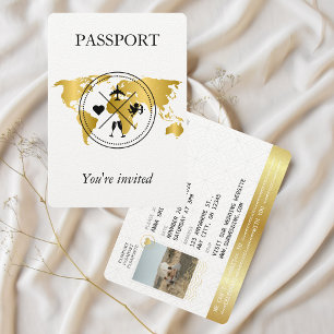Invitación Elegante foto de boda de destino con pasaporte de