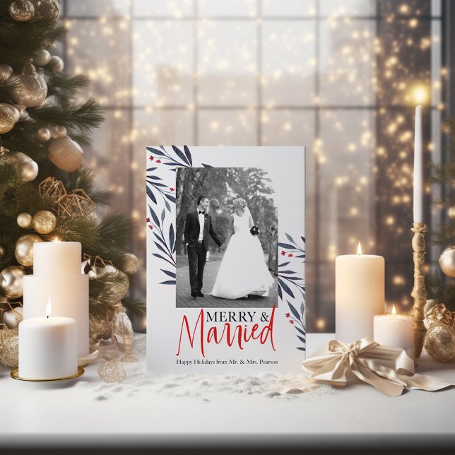 Invitación Elegante foto de Boda de feriado "Merry & Married" (Subido por el creador)