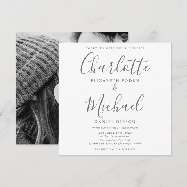 Invitación Elegante foto de Boda de firma (Anverso / Reverso)