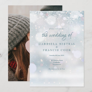 Invitación Elegante foto de boda de invierno Primeros copos d
