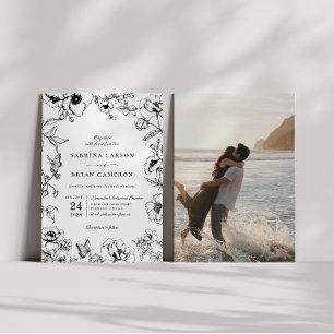 Invitación Elegante foto de boda de jardín floral en blanco y