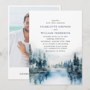 Invitación Elegante foto de boda de montañas forestales con a