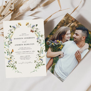 Invitación Elegante foto de boda de prado de flores silvestre