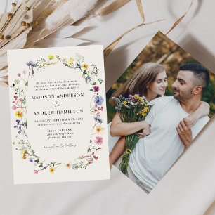 Invitación Elegante foto de boda de prado de flores silvestre