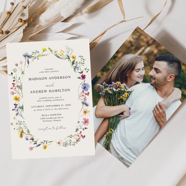 Invitación Elegante foto de boda de prado de flores silvestre (Subido por el creador)